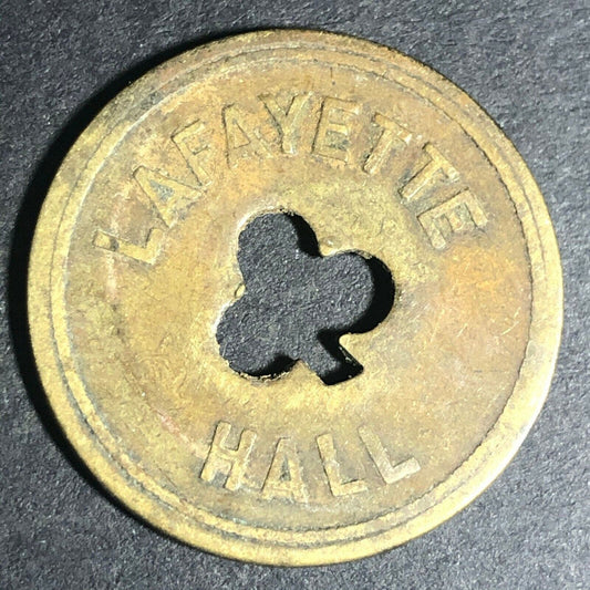 24.5mm Brass Lafayette Hall (Saloon Sacramento, CA) Token Clover Shamrock (#21)