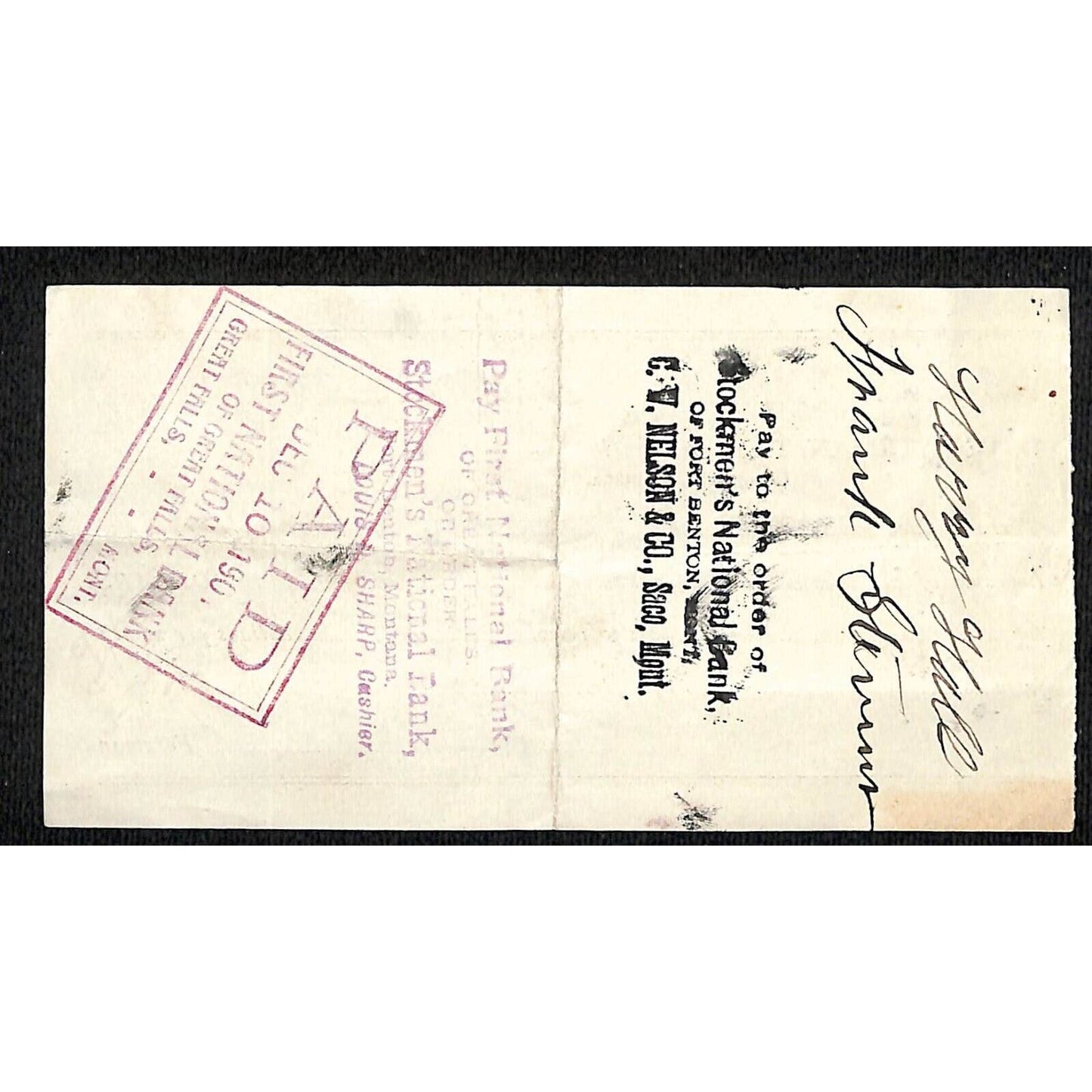 Great Falls / Ashfield Montana 1904 D.W. Bateman Wages Receipt / Billhead