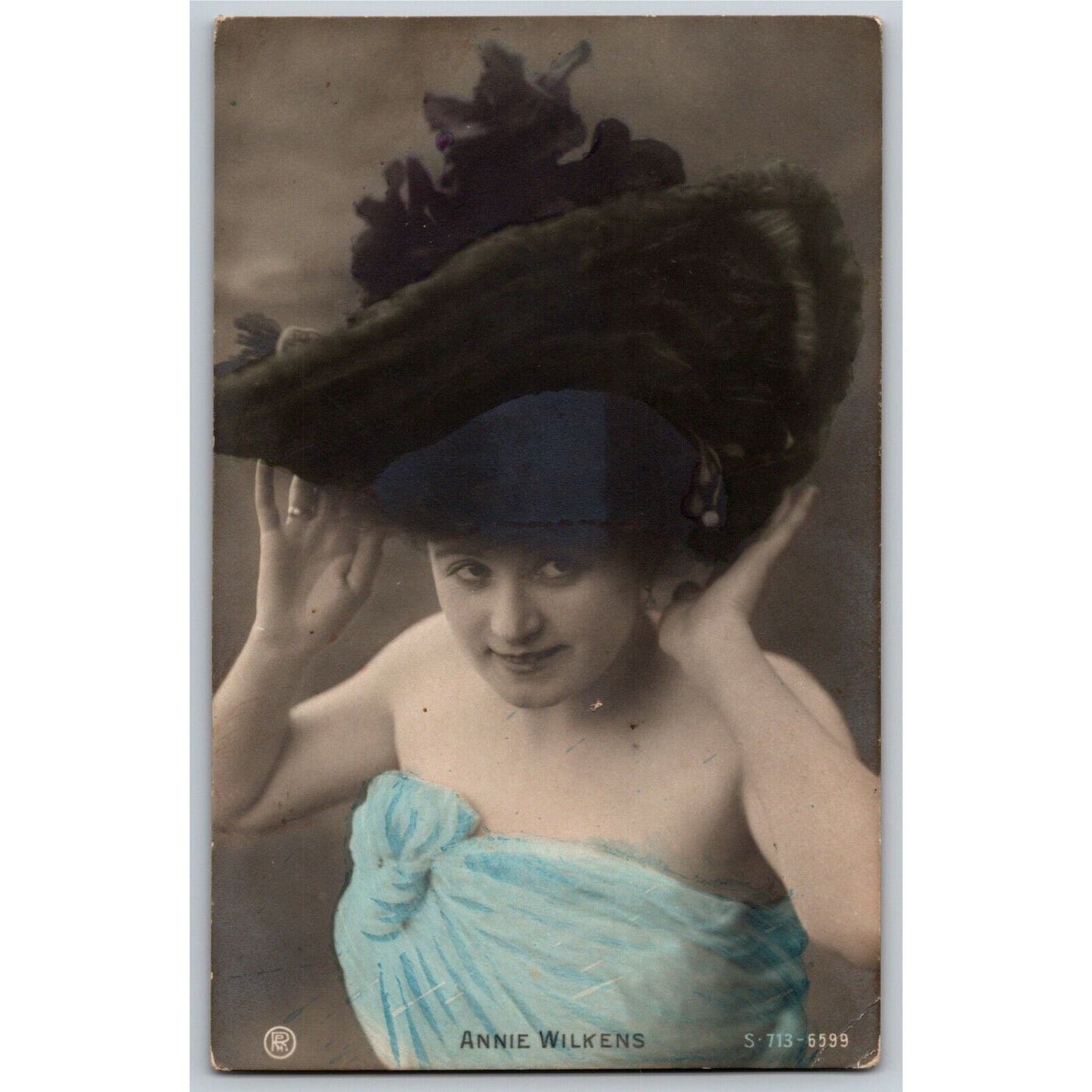 Vintage Postcard - Annie Wilkens Posing w/ Very Large Fancy Hat