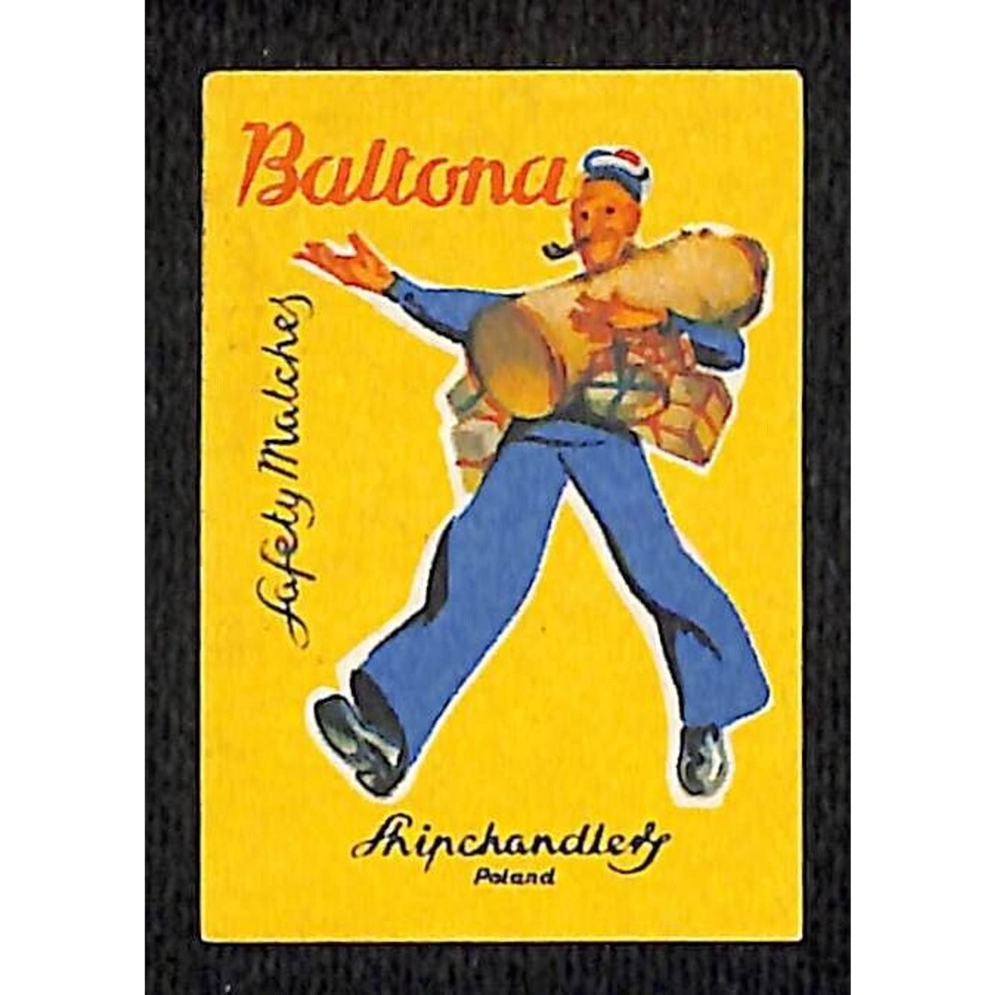 Vintage Polish Matchbox Label Baltonas ? Safety Matches Sailor w/ Packages