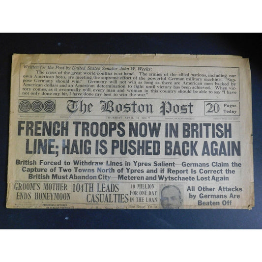 WWI Era Newspaper - The Boston Post - April 18 1918 - 4 pgs.