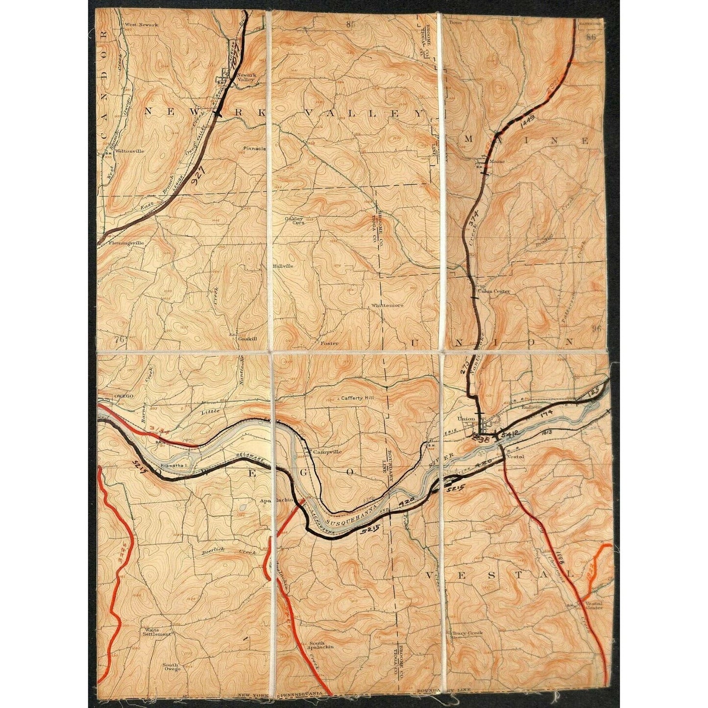 Vintage Official NY State Topographic Map Newark Valley Vestal Endicott Union