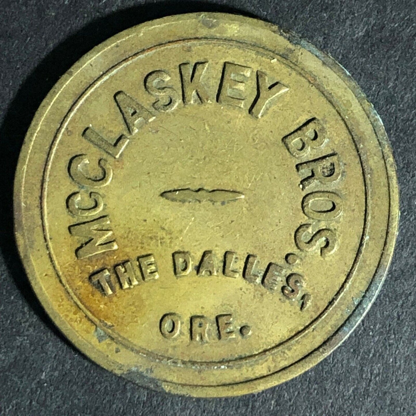 McClaskey Bros. The Dalles Oregon G/F 25c In Trade Brass Token 26.5mm