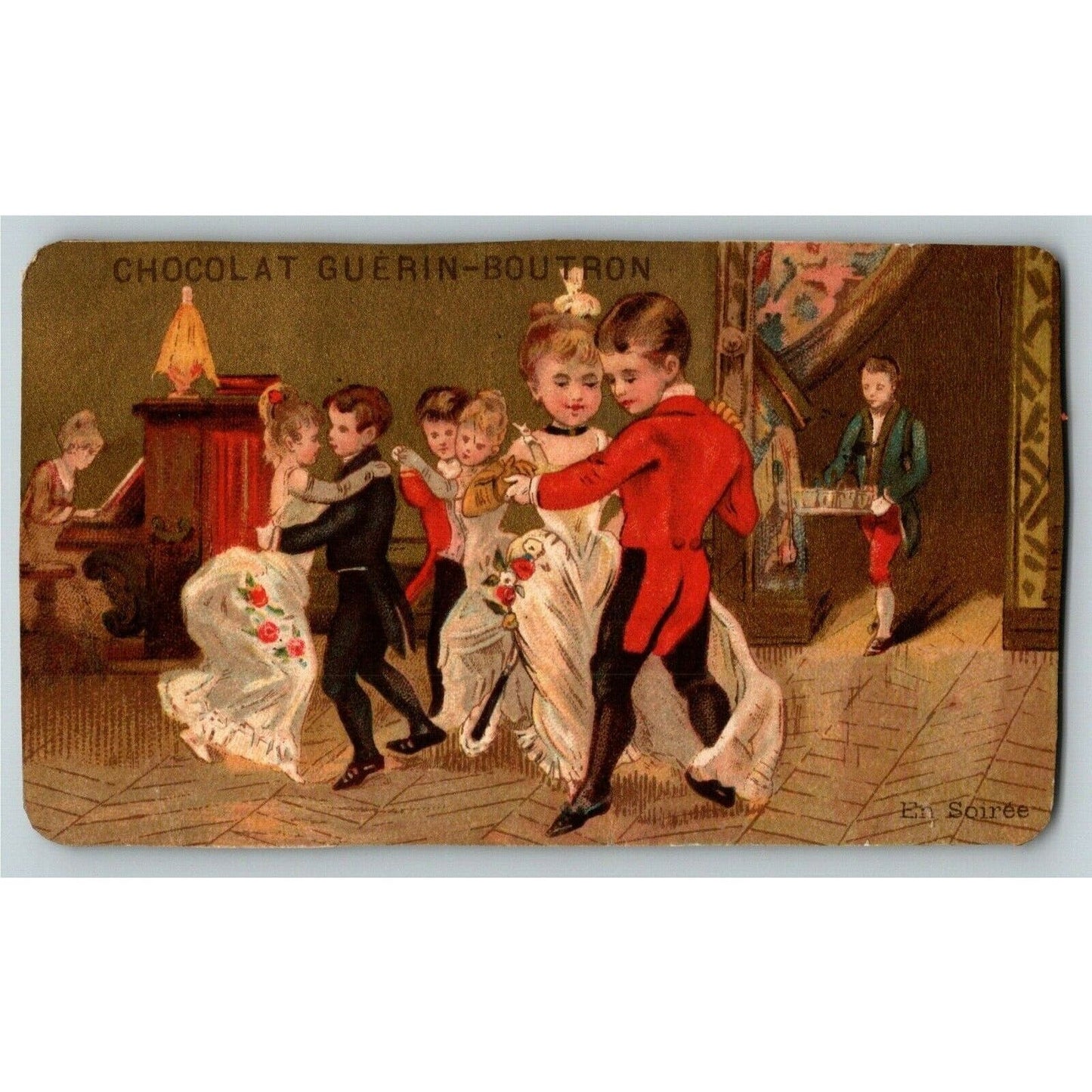 French Victorian Trade Card Children Ballroom Dancing - Chocolat Guerin-Boutron