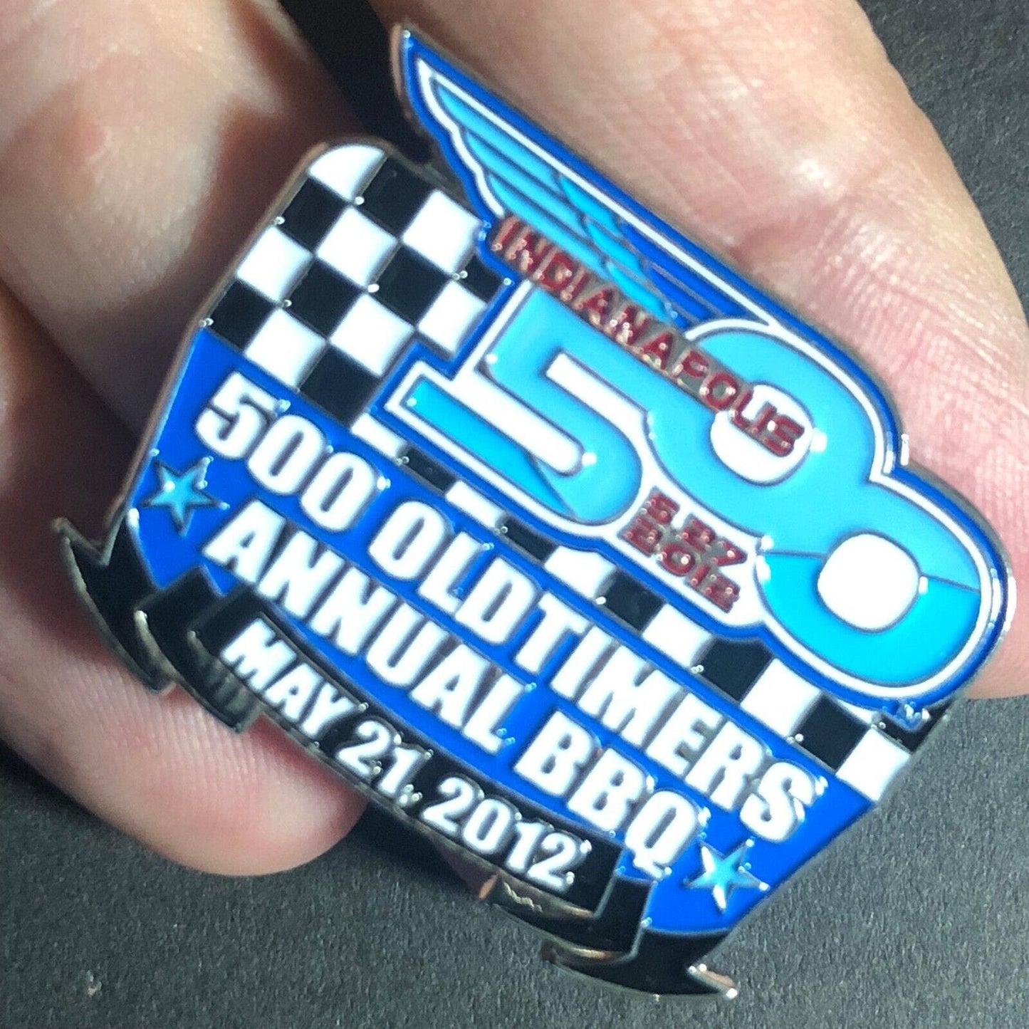 2012 Indy 500 Oldtimers Old Timers Annual BBQ Enameled Lapel Hat Pin NOS Scarce