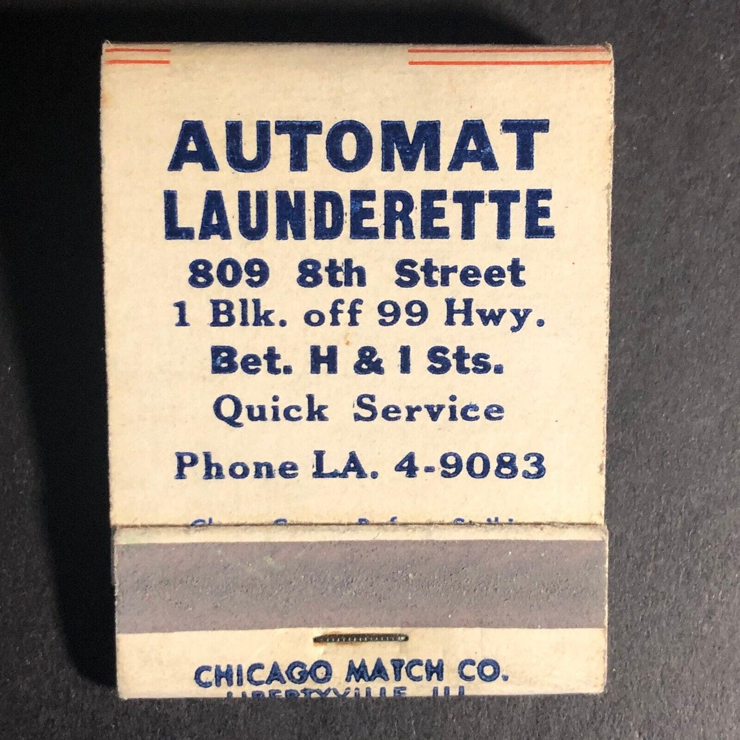 Automat Launderette Los Angeles? Matchbook c1940's-50's Full 20-Strike