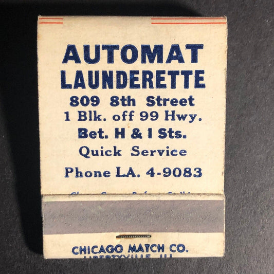 Automat Launderette Los Angeles? Matchbook c1940's-50's Full 20-Strike