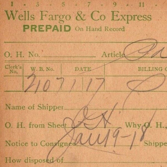 1918 Wells Fargo & Co Express - Manila "Prepaid" Card