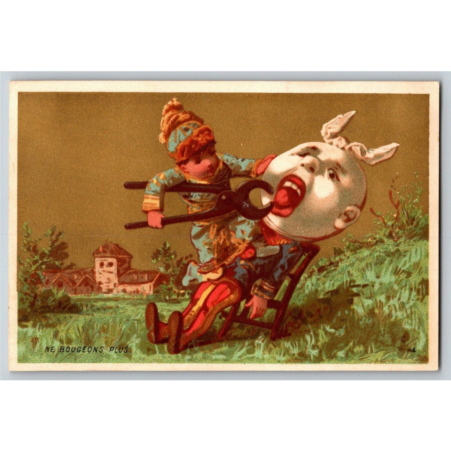 Gilt Pulling Teeth / Tooth Exaggerated Unmarked Victorian Trade Card