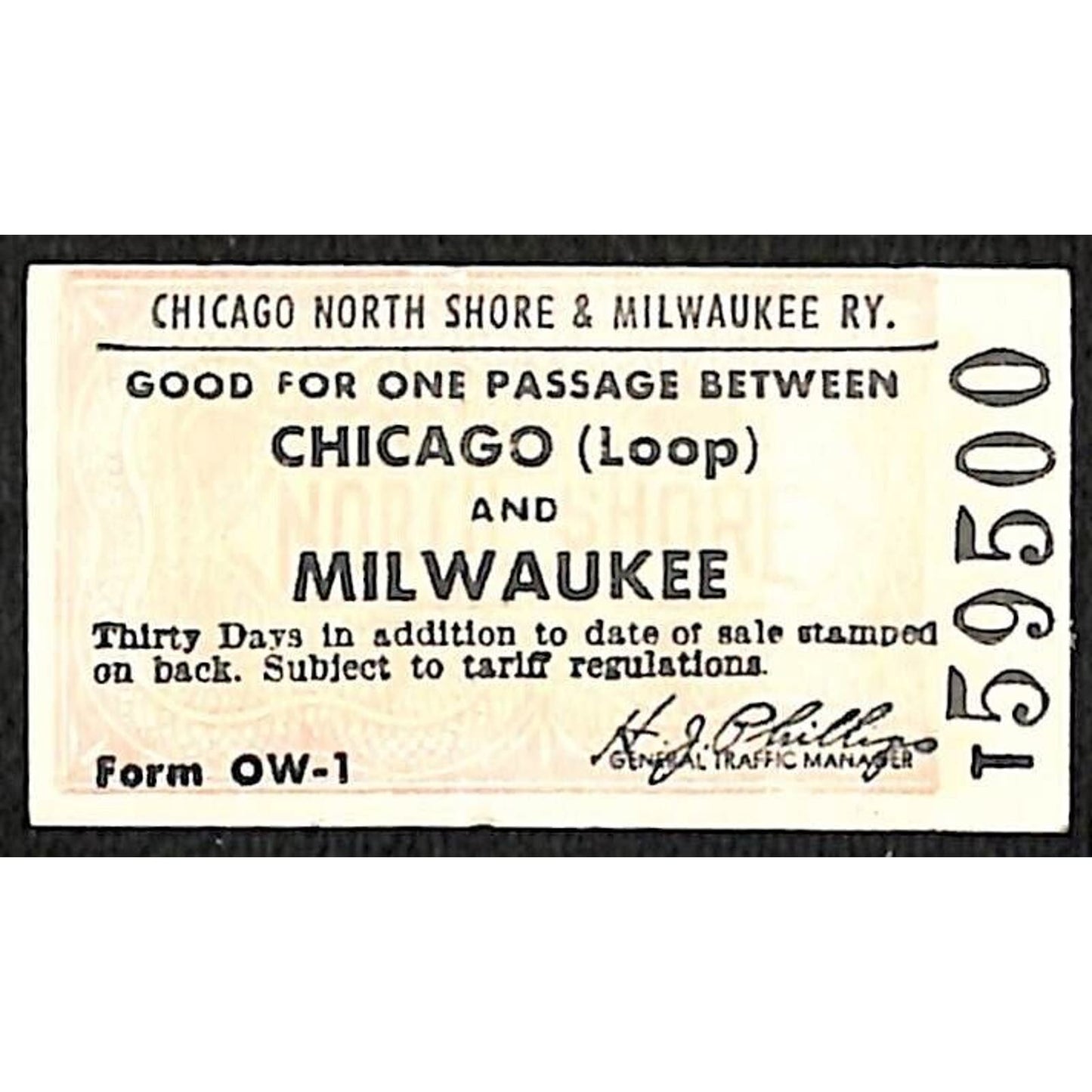 Chicago North Shore & Milwaukee RY Ticket c1947-50's Milwaukee #59500