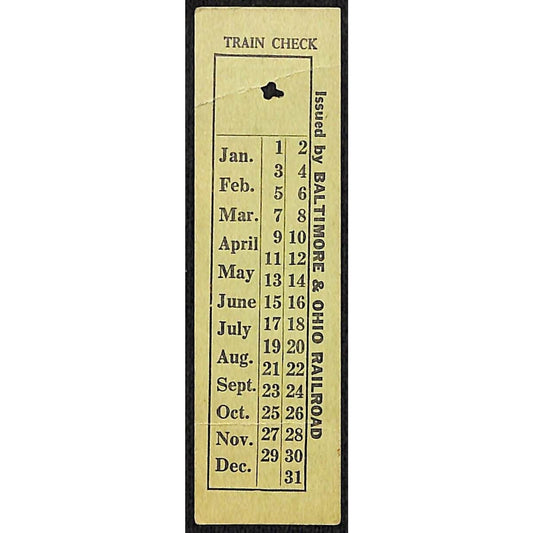 Baltimore & Ohio Railroad Train / Seat Check c1938