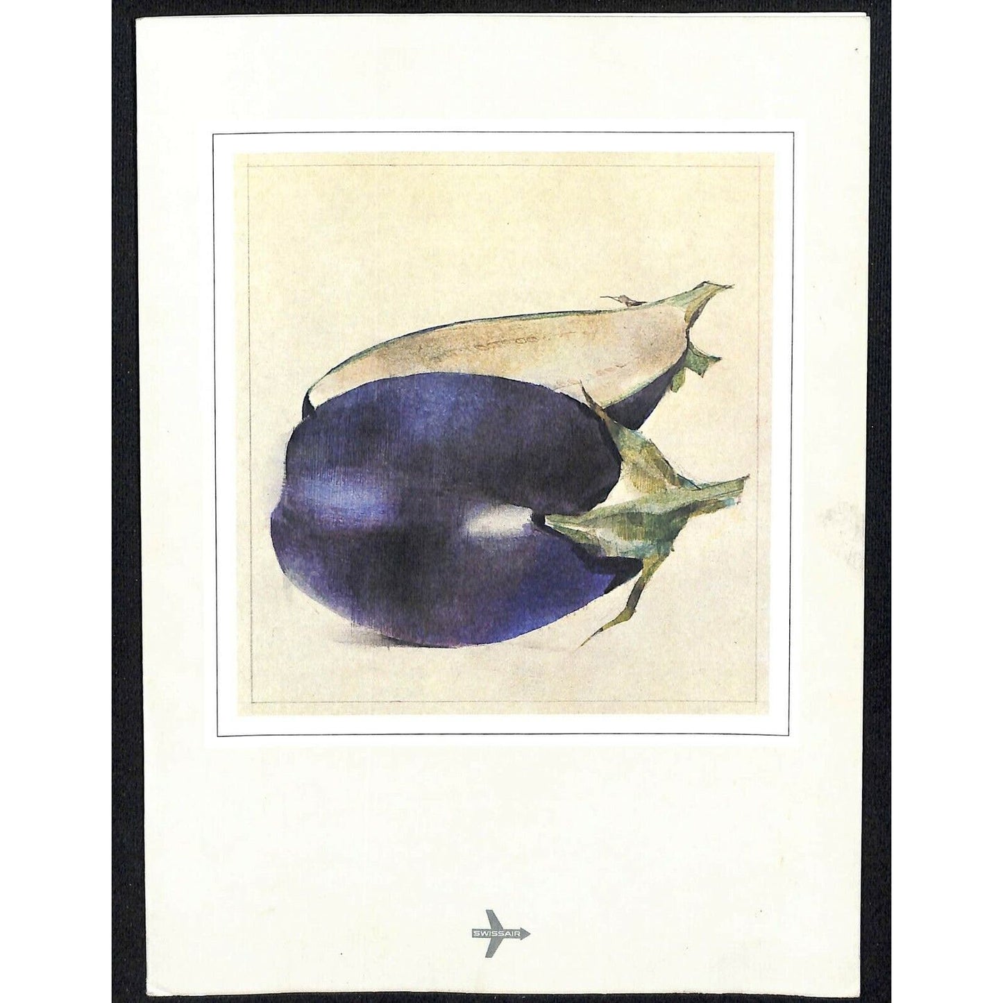 c1980 Swissair Menu Zurich - Santiago Economy Class w/ Eggplant Cover Art