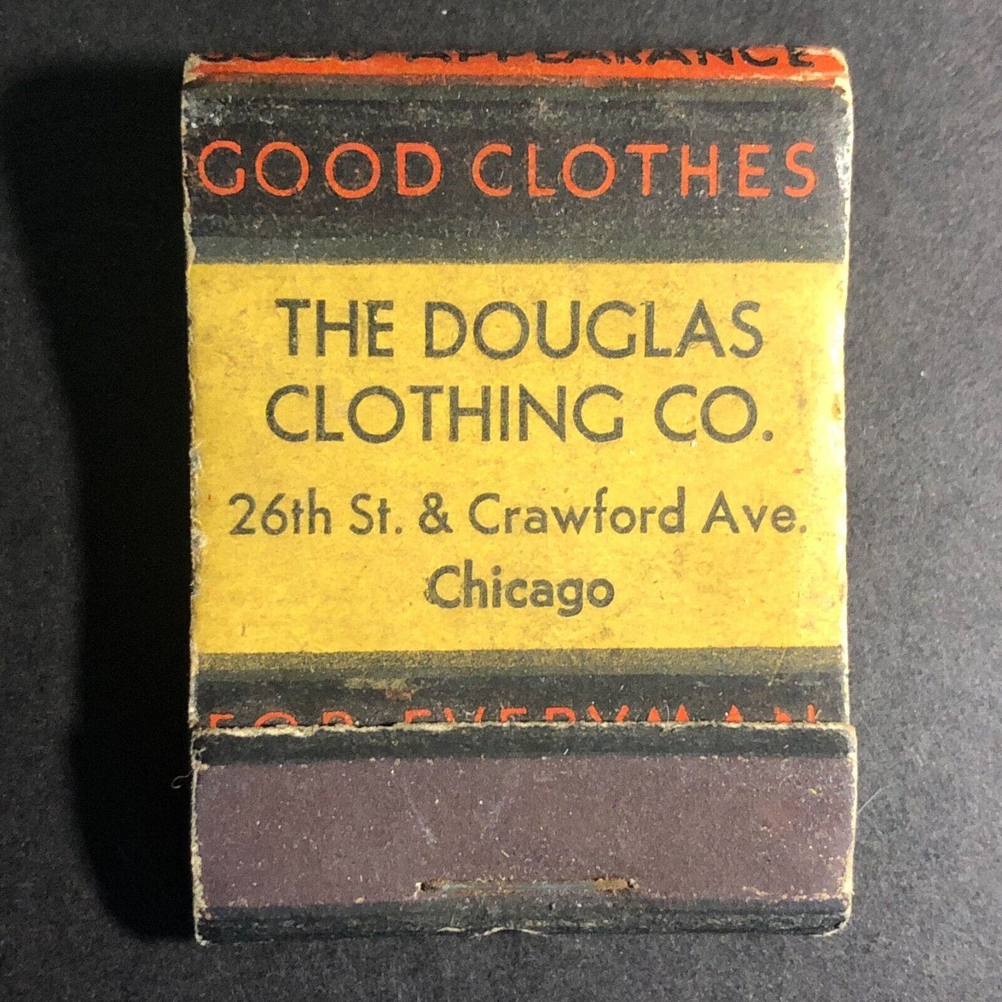 Douglas Clothing Co. Crawford Ave Chicago Kuppenheimer Matchbook c1950's Scarce