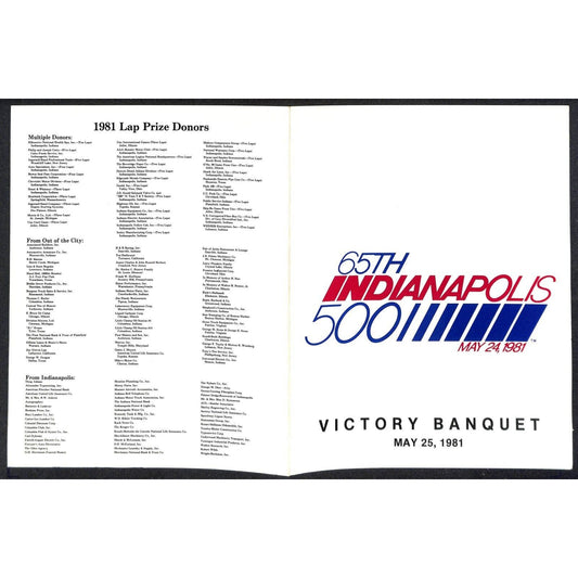 1981 Indy 500 Indianapolis Motor Speedway Victory Banquet Program - Cover Only