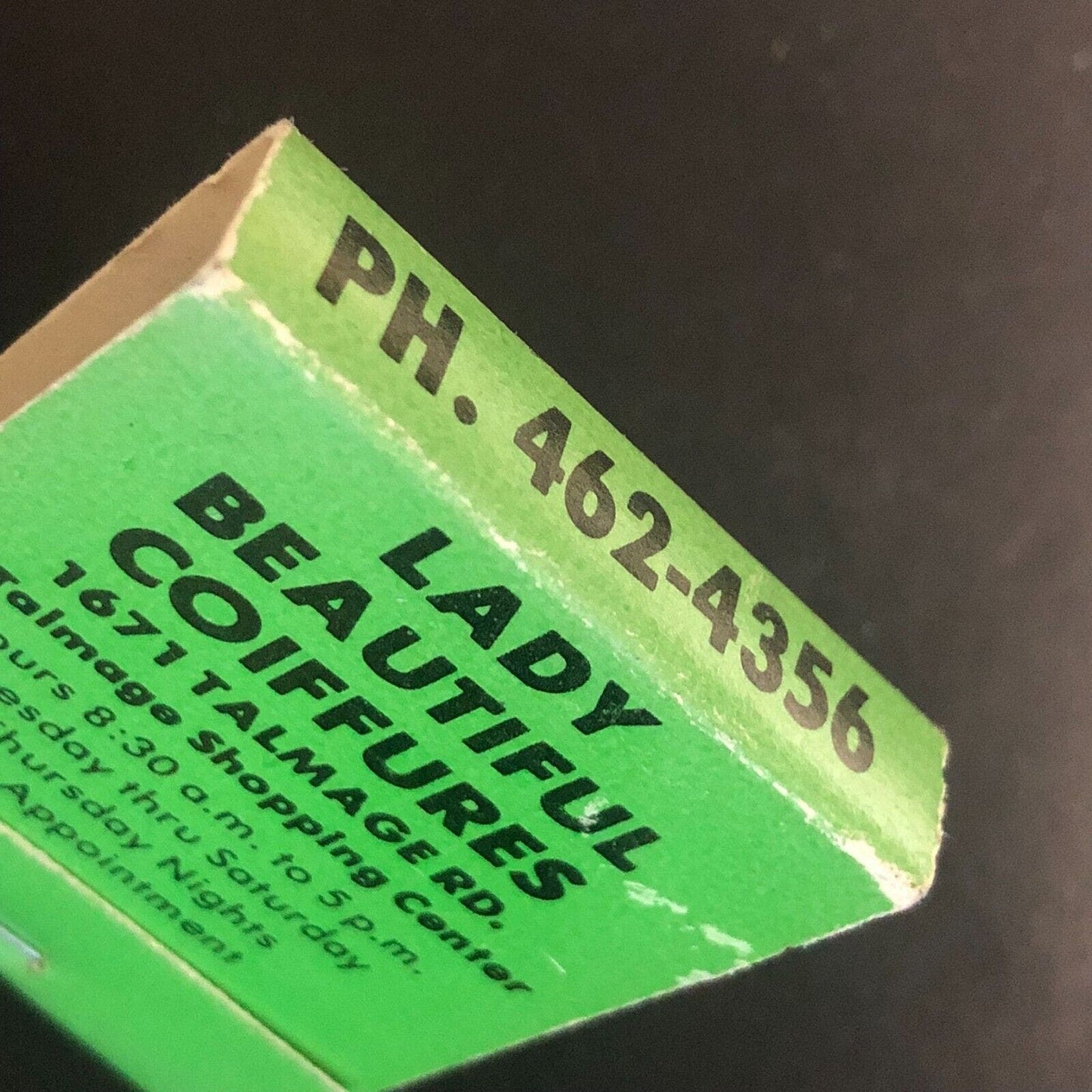 Lady Beautiful Coiffures Talmage Shopping Center Full Matchbook c1975-1985