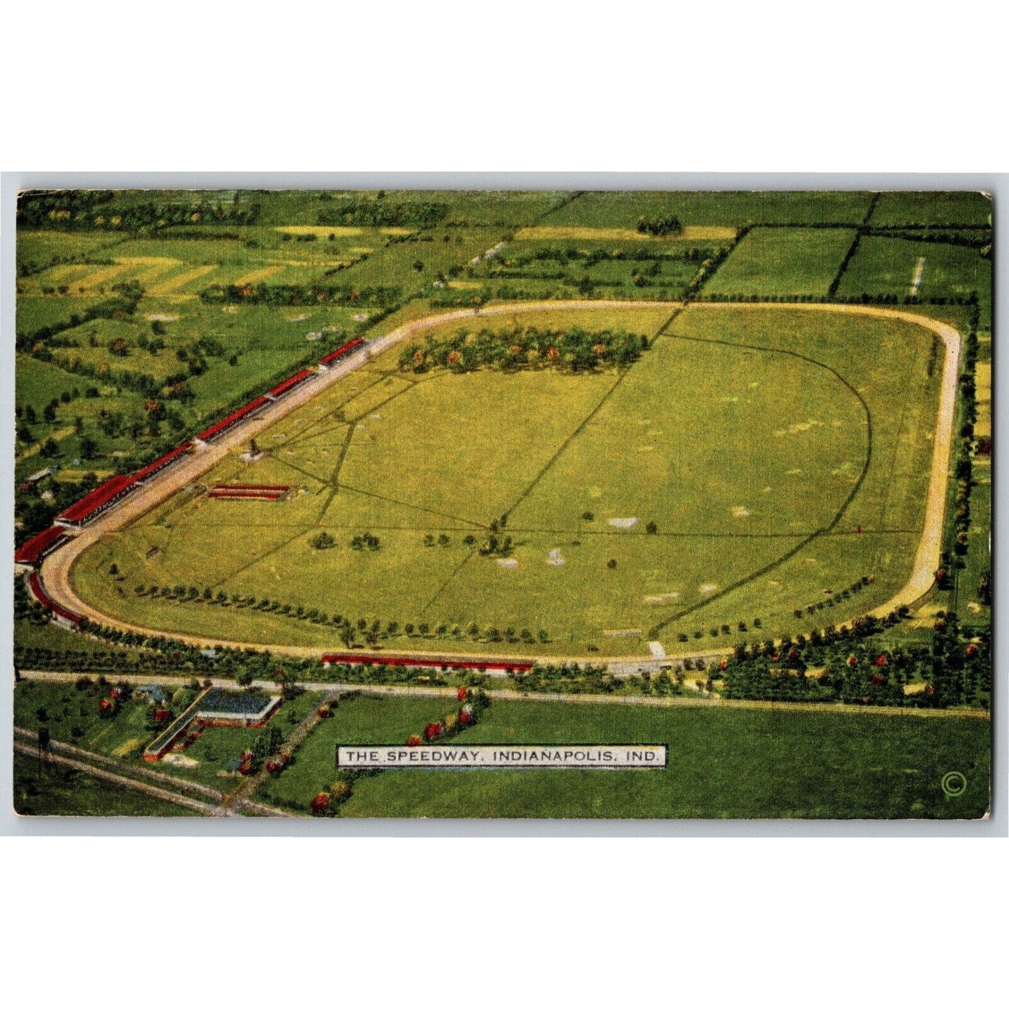 Indy 500 Linen Postcard 1935 "The Speedway, Indianapolis, IND" Unposted