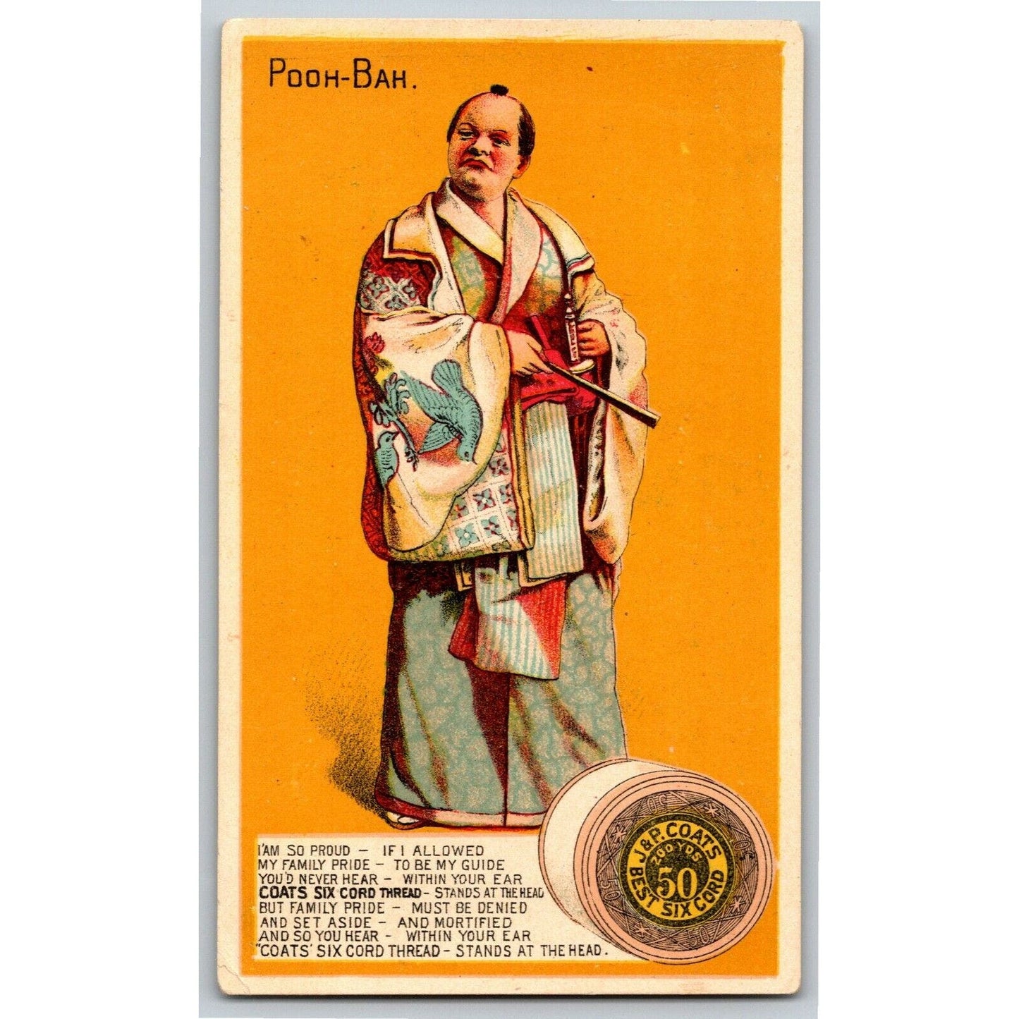 Victorian Trade Card J & P Six Cord Thread - Pooh-Bah (Mikado?)