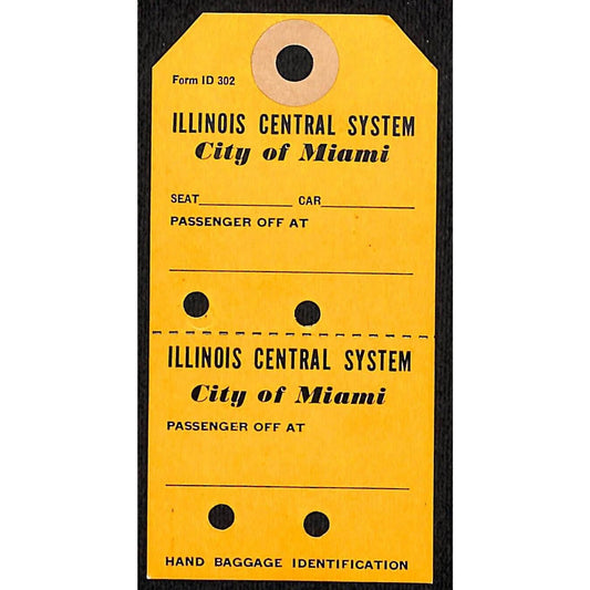 Illinois Central System City of Miami SAMPLE Passenger Hand Luggage ID Tag VGC