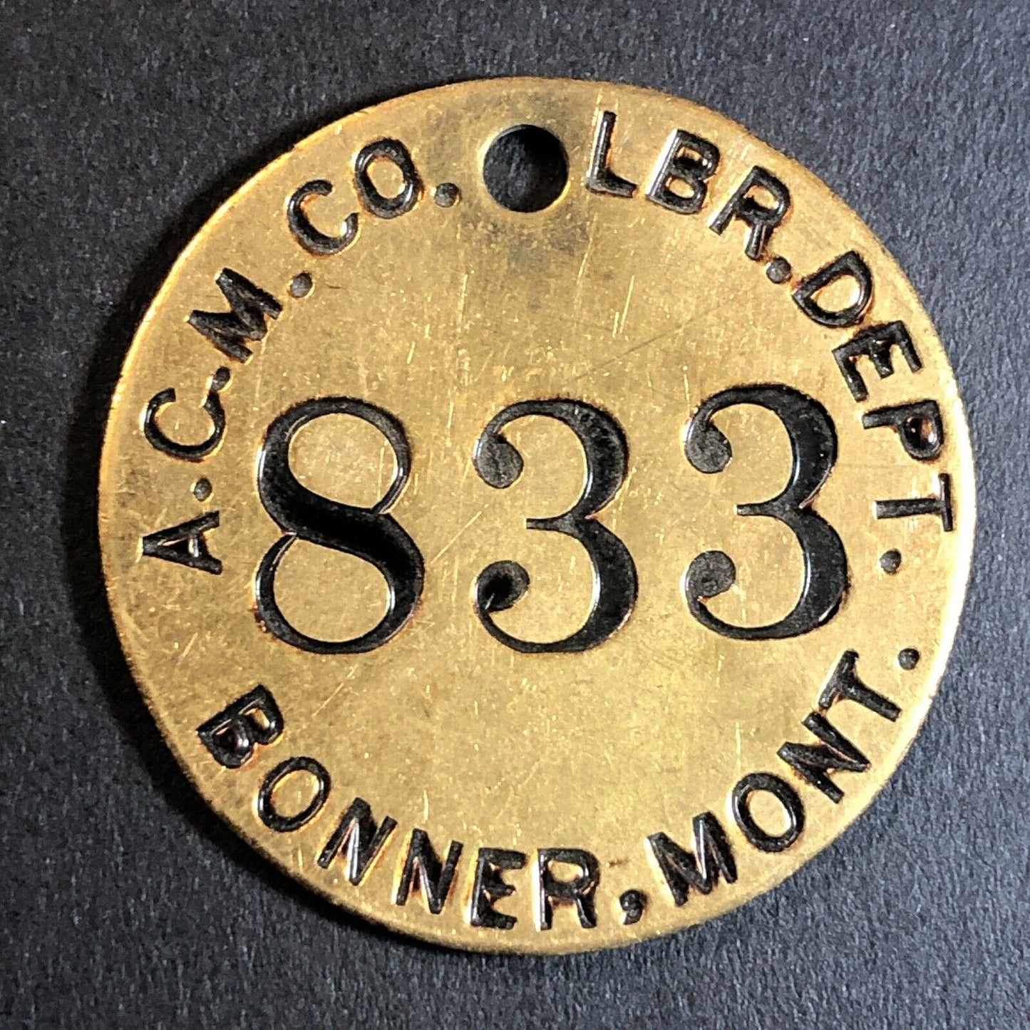 Anaconda Copper Mining Co. Bonner, MT Saw Mill Brass Tool Check Tag 32.5mm #833
