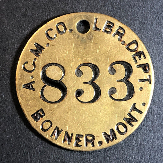 Anaconda Copper Mining Co. Bonner, MT Saw Mill Brass Tool Check Tag 32.5mm #833