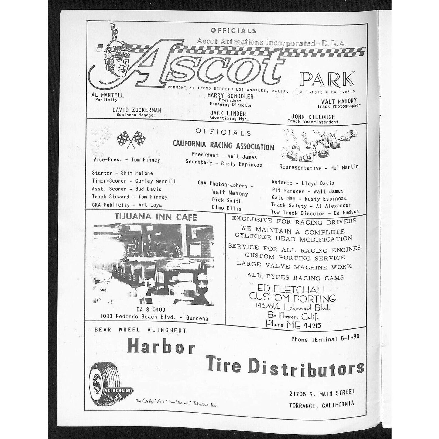 Scarce Apr 7 1962 CRA Big Car Racing Program Ascot Pacific Coast Championship