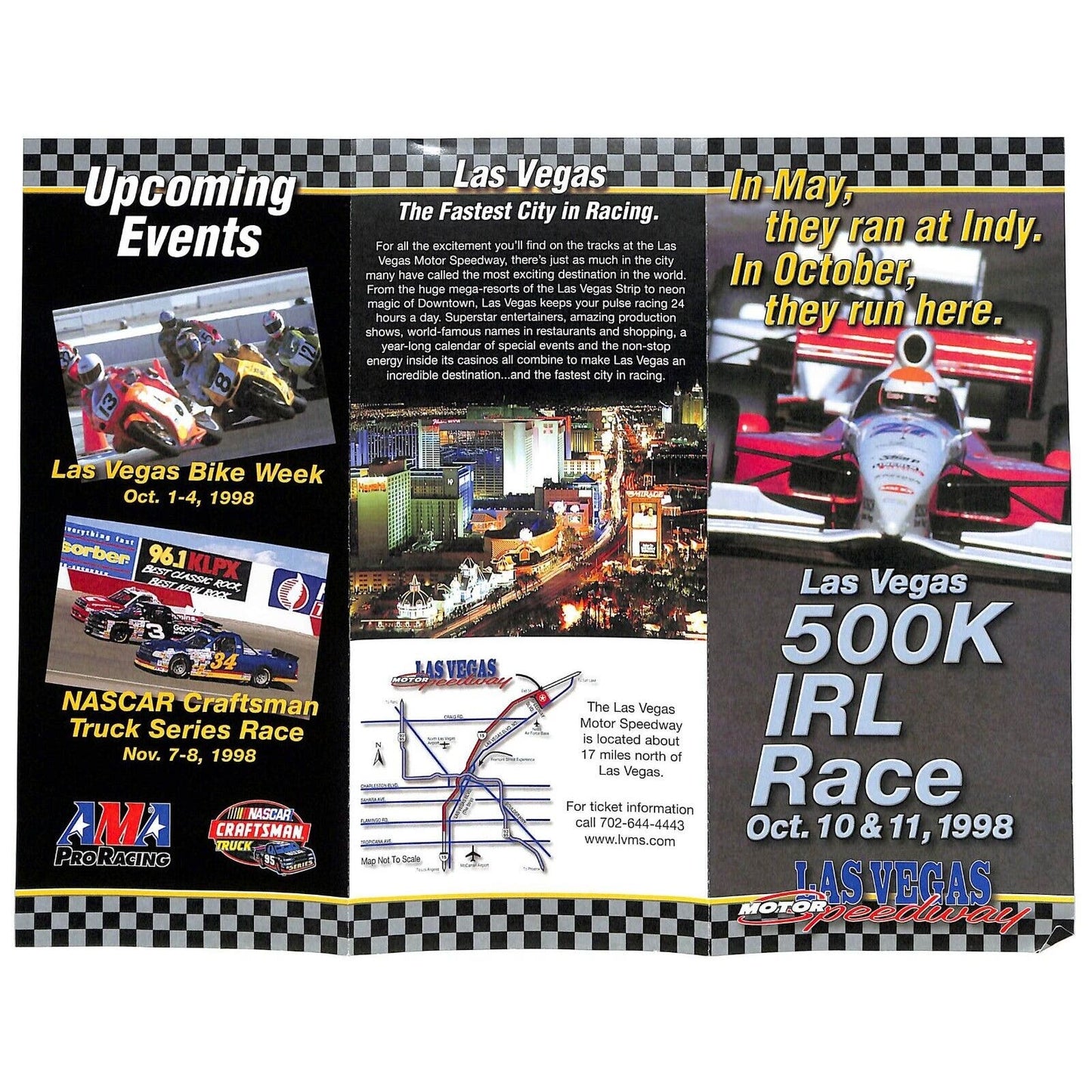 1998 Las Vegas Motor Speedway 500K IRL Race Info & Ticket Order Form Sheet