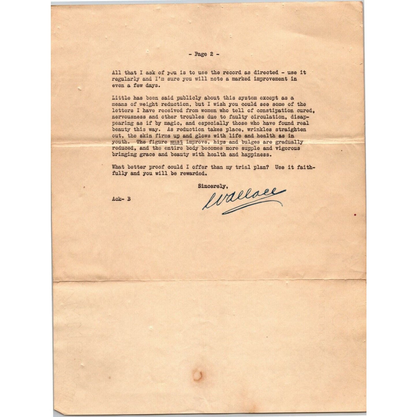1927 Chicago 2pp. Letterhead Wallace Institute "Get Thin to Music" Weight Loss