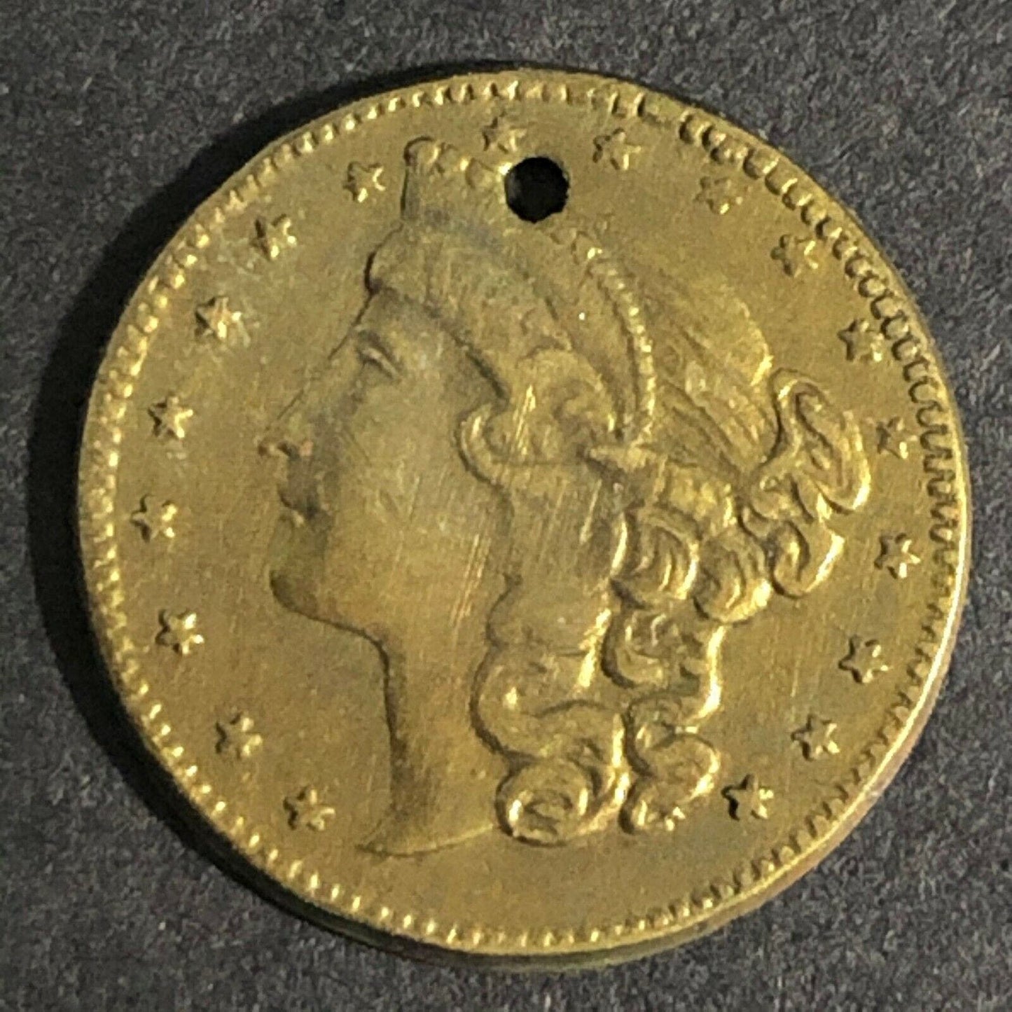 13mm Brass $1 Liberty Head Crested Wreath Star Counter Token - Fauver Collection