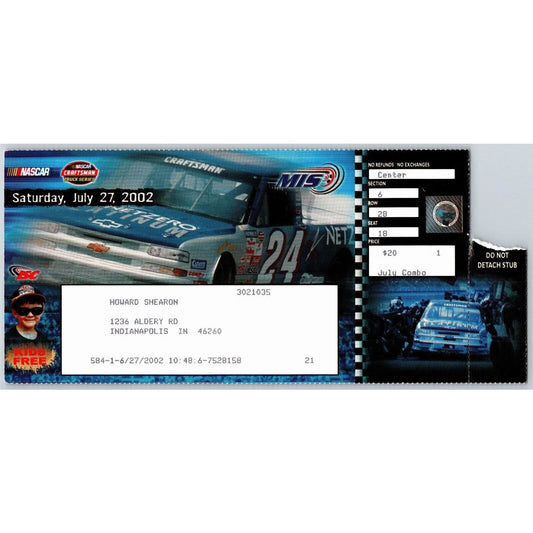 2002 Michigan International Speedway Indy 400 Saturday Ticket Stub - Seat 18