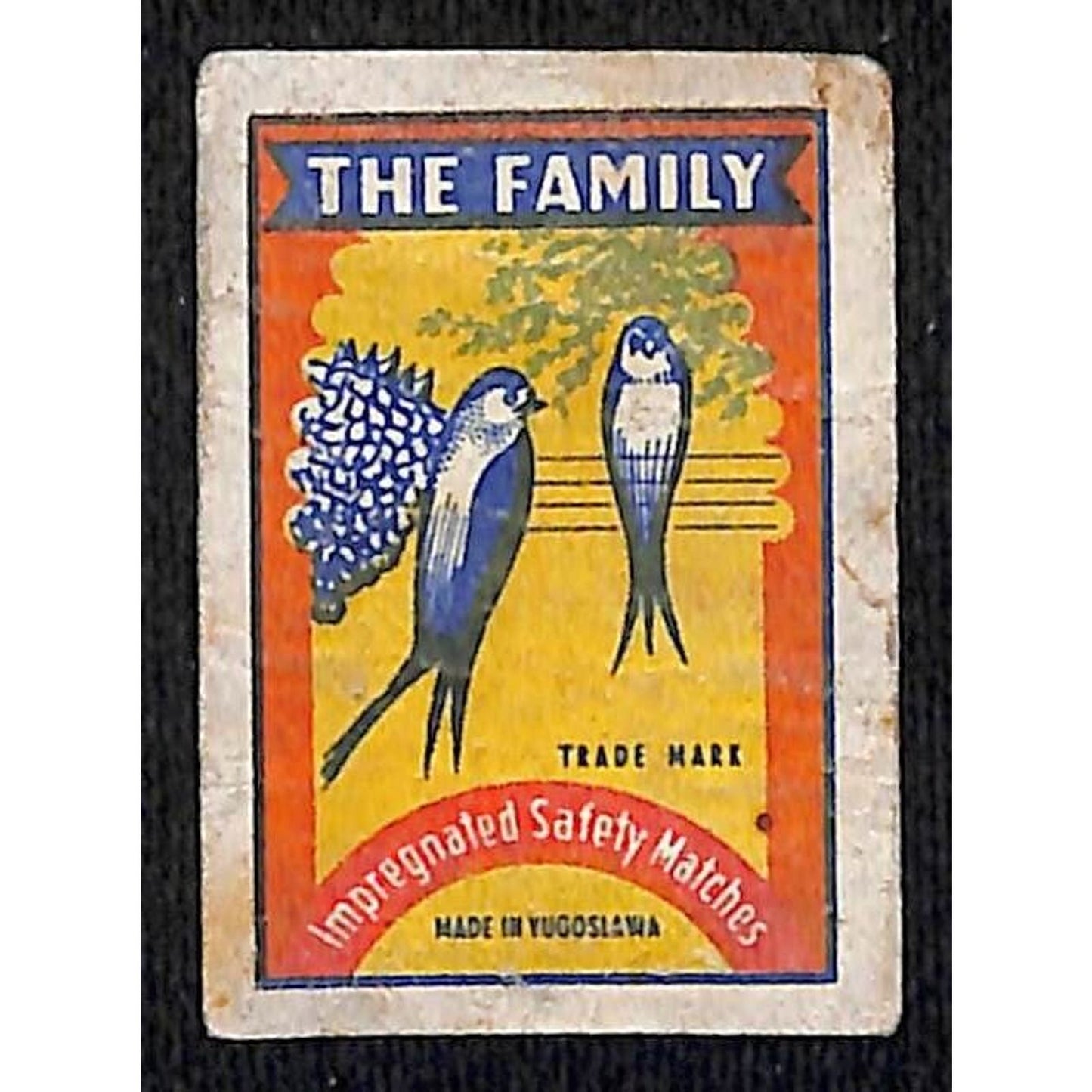 Vintage Matchbox Label Yugoslavia "The Family" Safety Matches Birds c1950's-60's