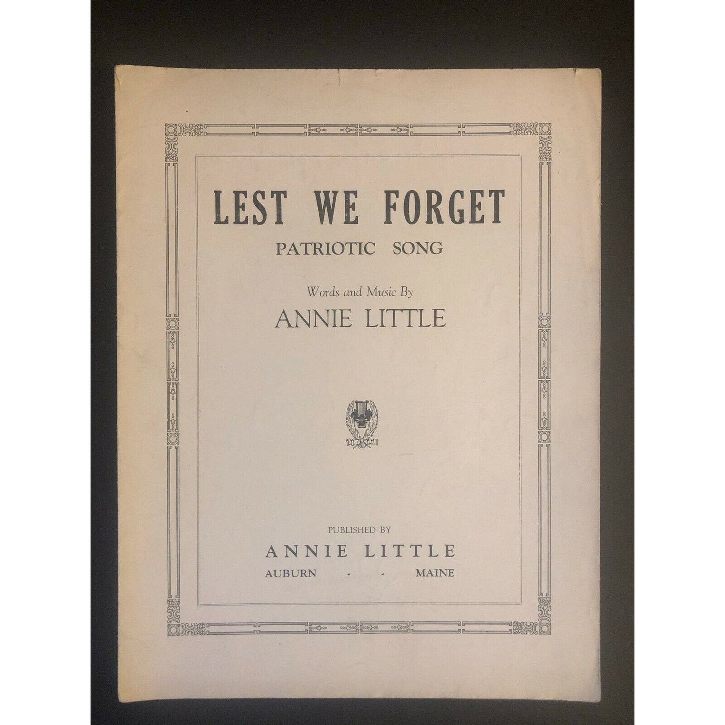 Scarce Vintage 1923 Sheet Music "Lest We Forget" Annie Little