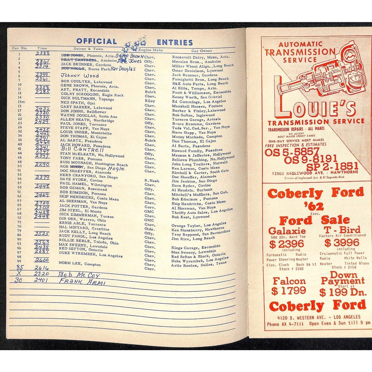 Scarce July 4 1962 CRA Big Car Races Auto Racing Program Ascot Park Fireworks