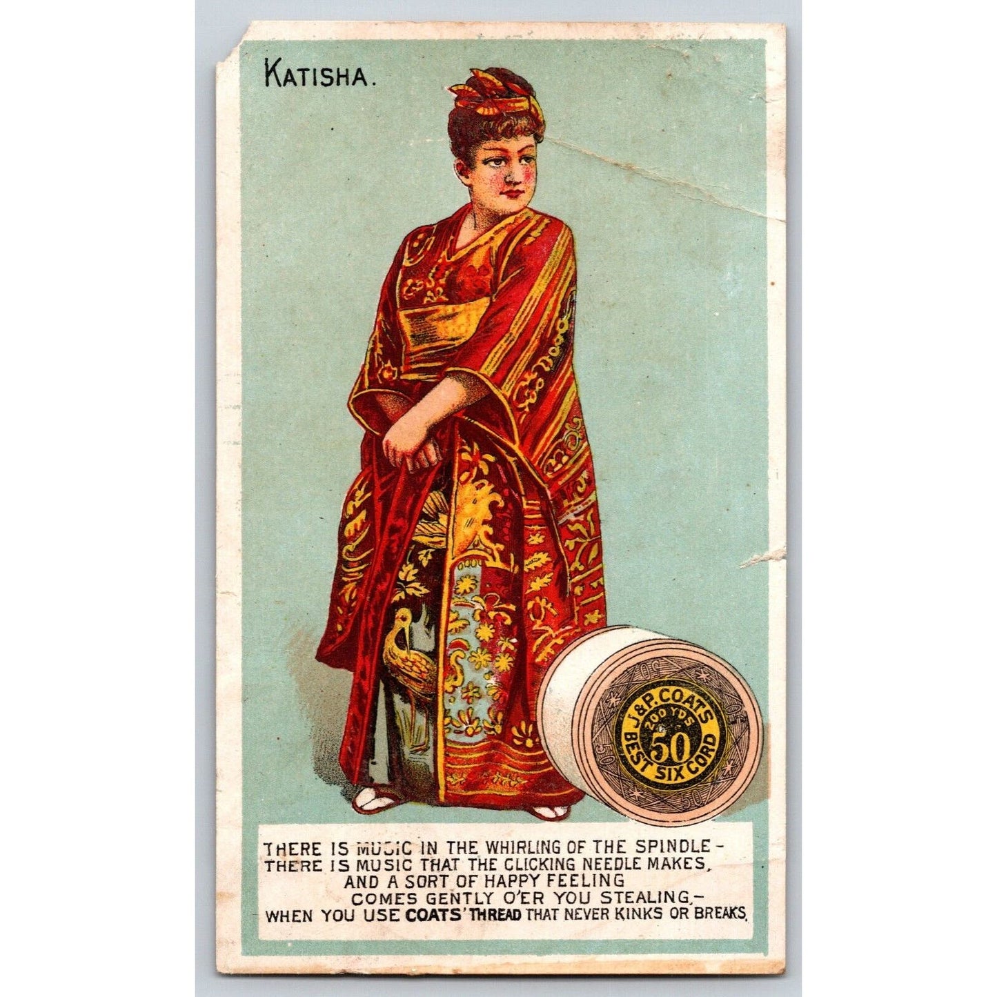 Katisha / Geisha Victorian Trade Card J&P Coates Thread