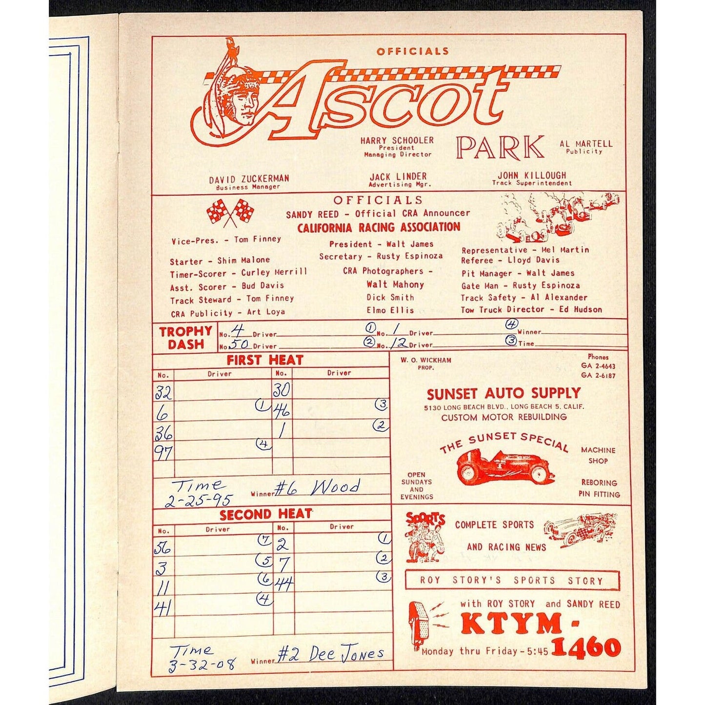 Scarce July 4 1962 CRA Big Car Races Auto Racing Program Ascot Park Fireworks
