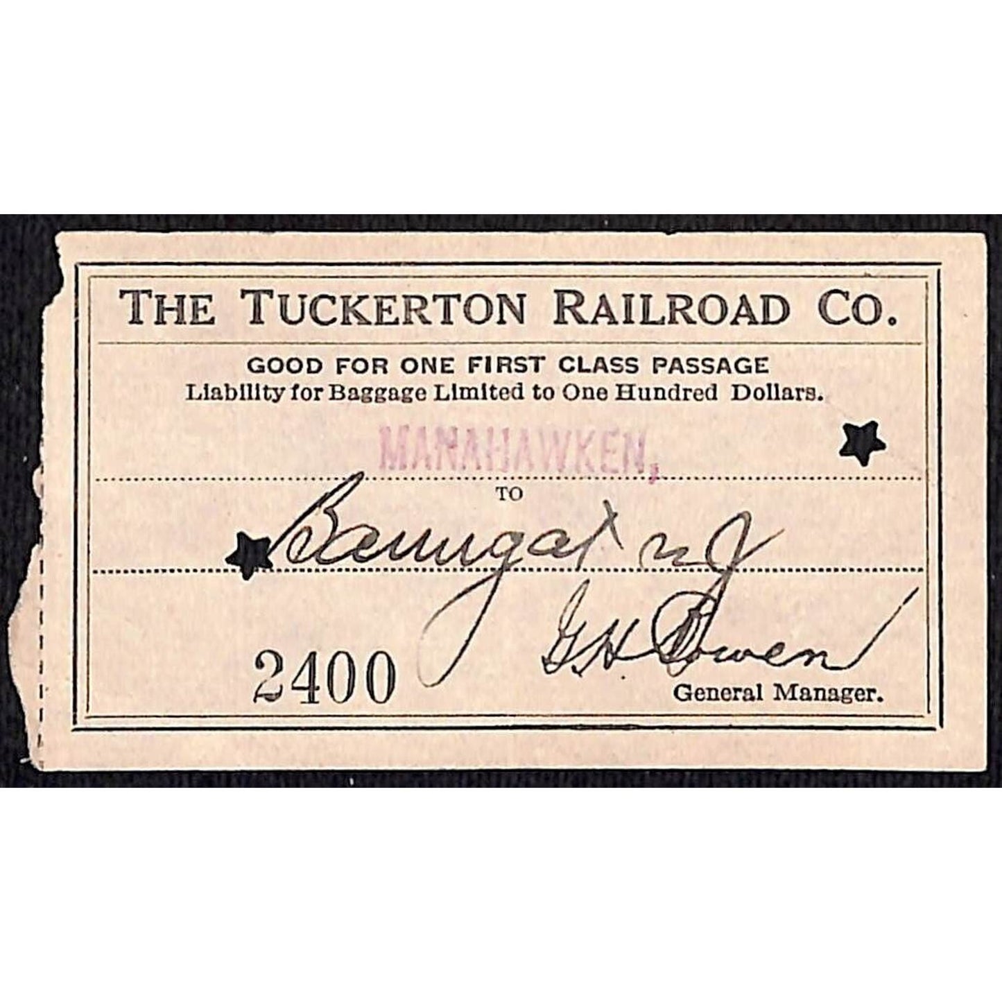 1931 Tuckerton Railroad Manahawken, NJ Group of 9 First Class Tickets