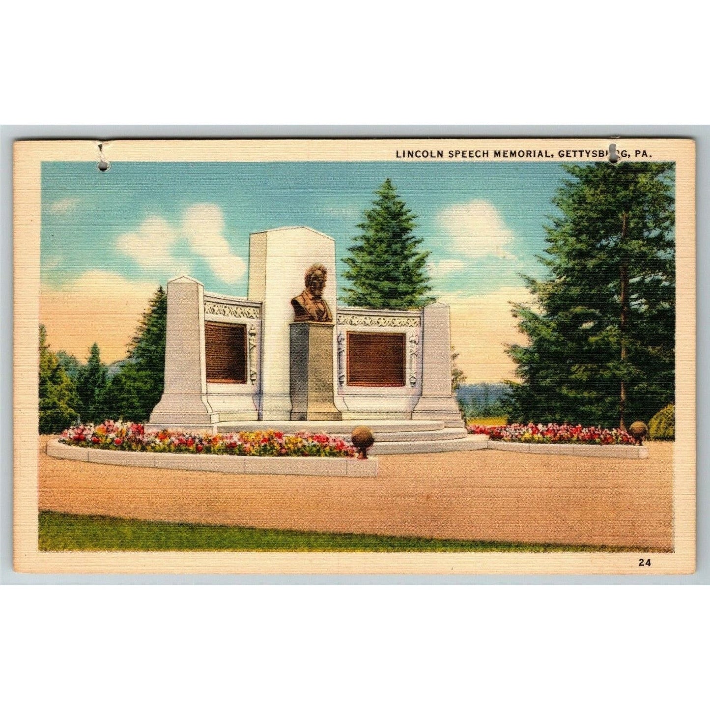 Vintage Linen Postcard Lincoln Speech Memorial, Gettysburg, PA