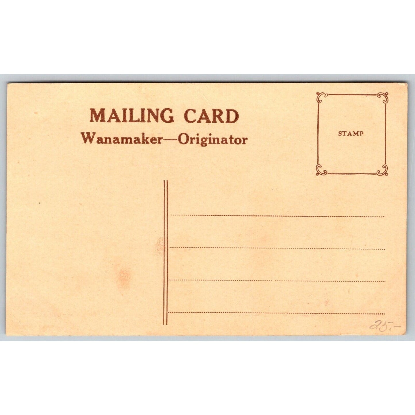 Wanamaker's (Department Store) Advertising Postcard Mailing Card 1910s-20s VGC