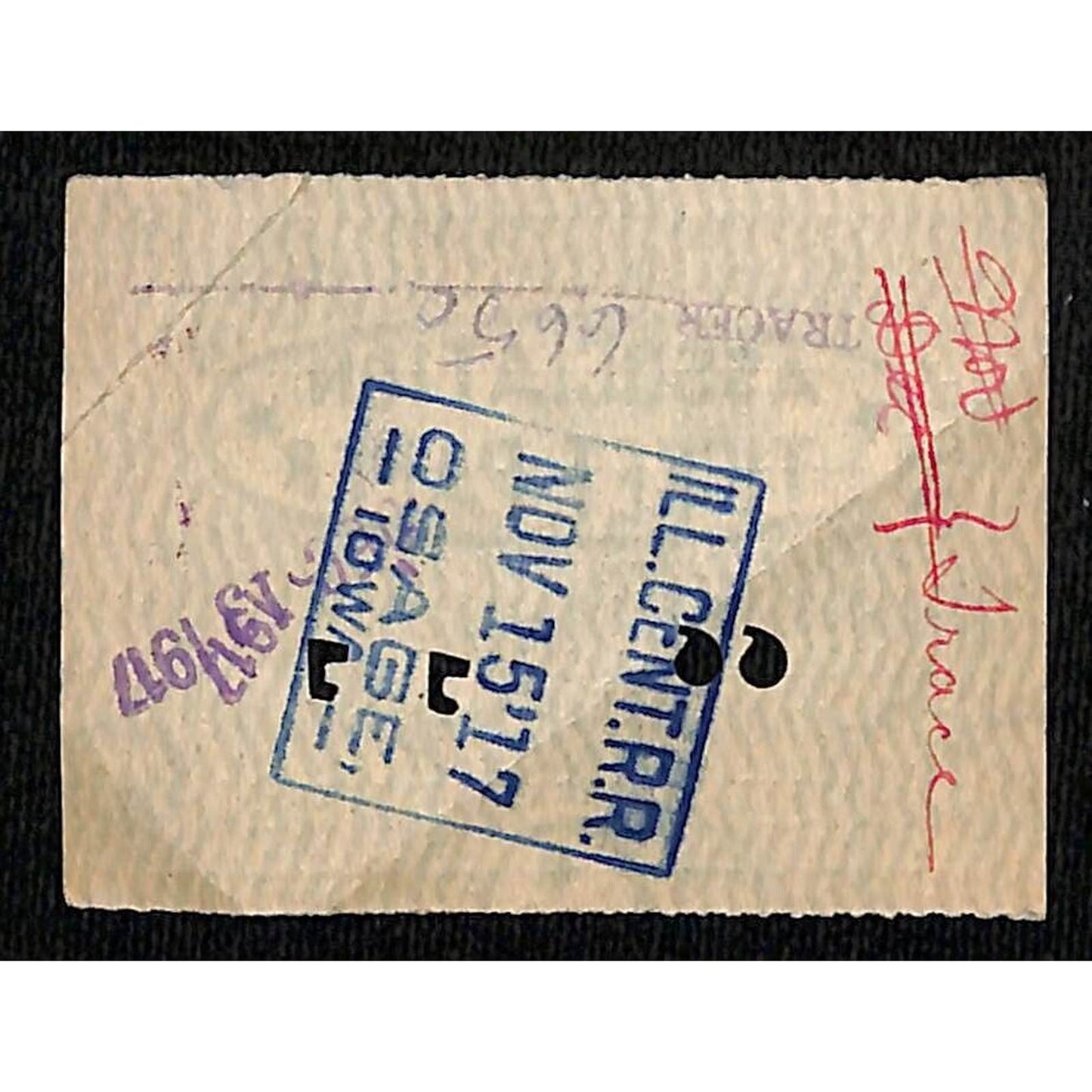Illinois Central Railroad 1917 Ticket Kansas City to Waterloo, IA #3613