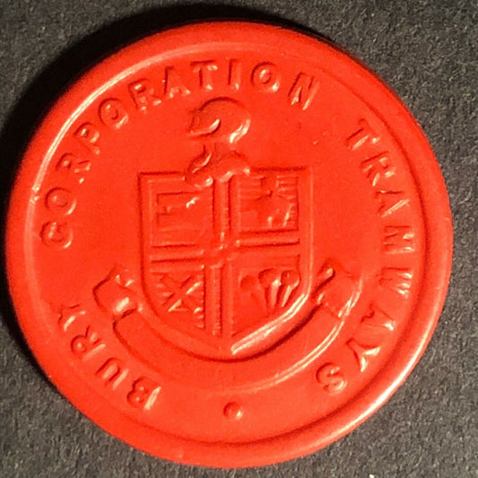 Bury Transport England Plastic Token Red 1D 21mm c50's-60's