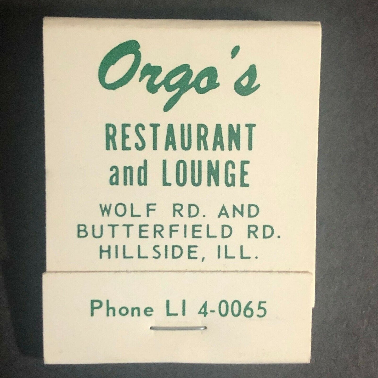 Scarce Vintage c1970's Full Matchbook "Orgo's Restaurant / Lounge" Hillside, ILL