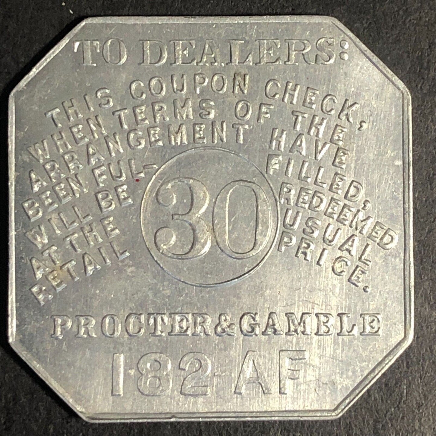 Ivory Flakes Soap Procter and Gamble Alum Trade Token "30" 28mm - c1920-30's