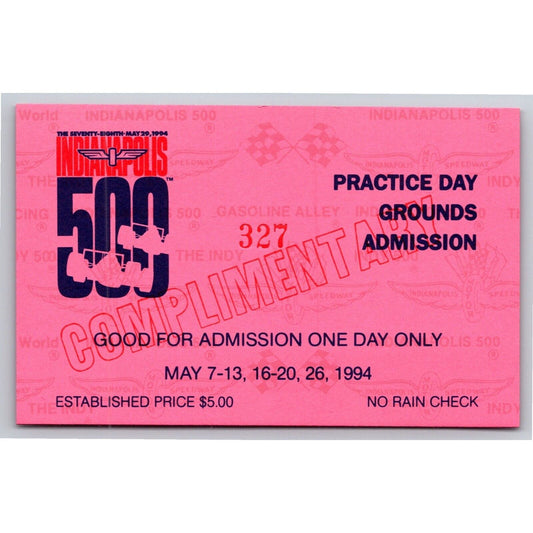 1984 Indy 500 Practice Day Admission Comp Ticket Pass Card Indianapolis IMS #327