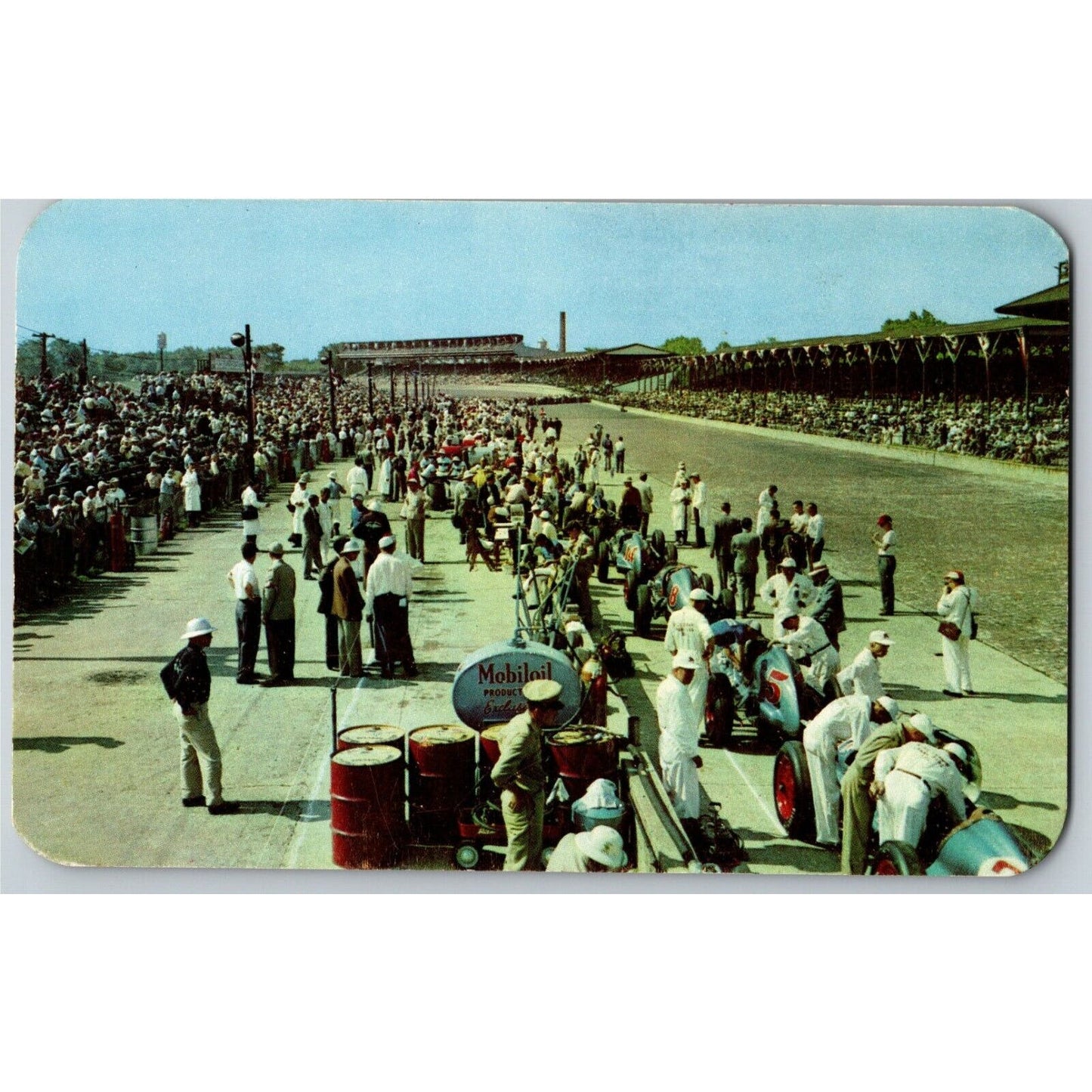 Indy 500 Postcard 1950 "500 Mile Speedway - Pit Area" Unposted VGC