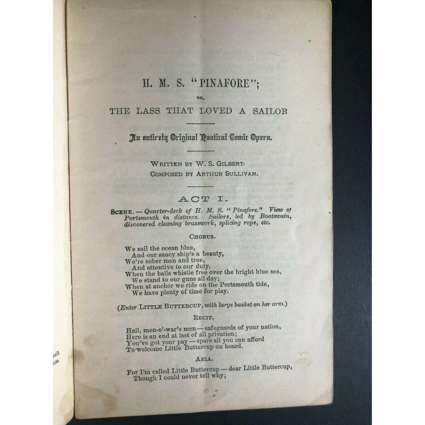 Scarce c1910's - 1920's Pinafore Libretto - Gilbert And Sullivan - 16pgs