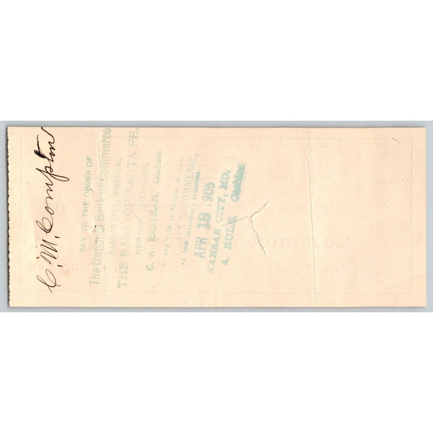 Kaw City, Oklahoma Territorial 1905 Bank of Commerce Check - Scarce