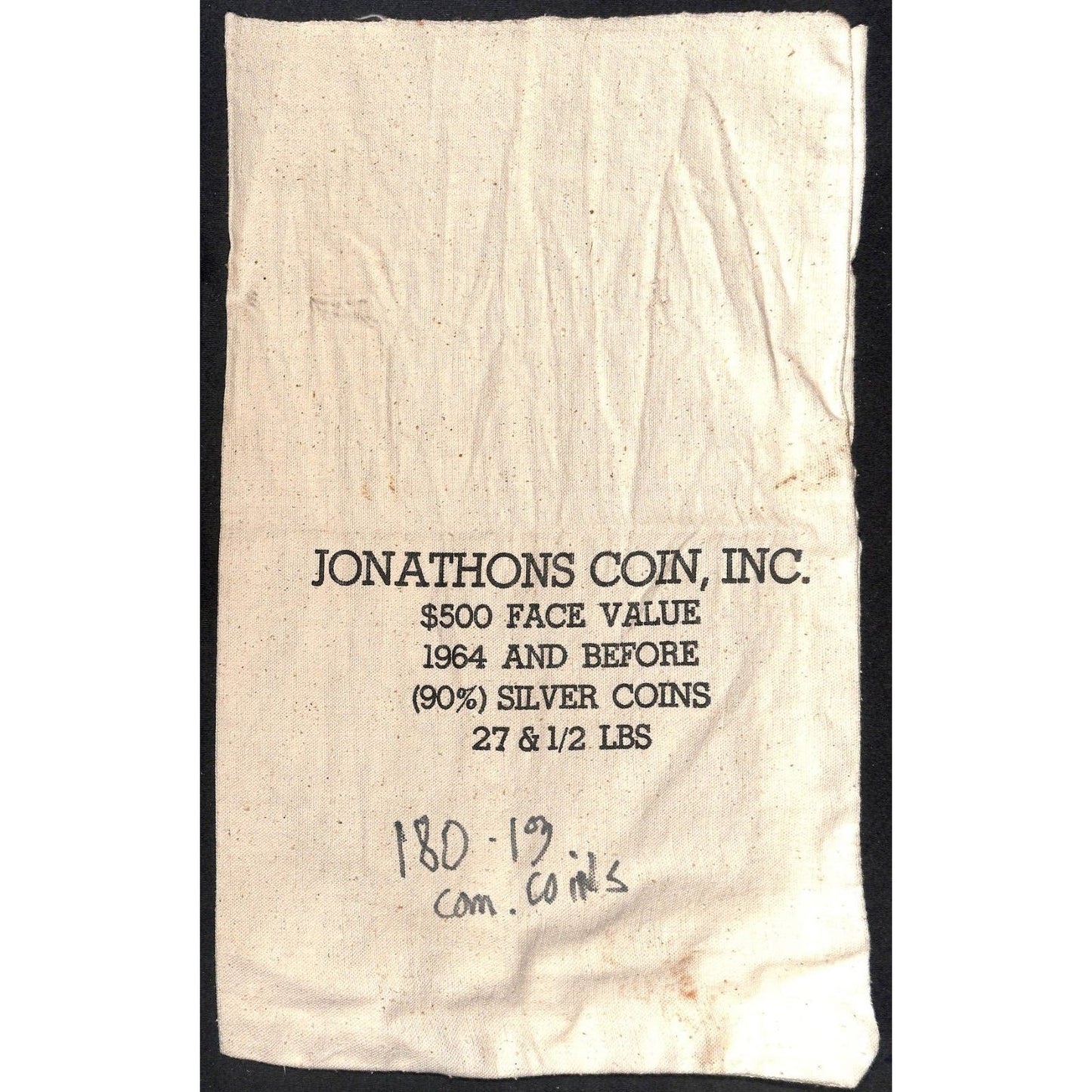 Jonathons Coin, Inc. 1964 and Before 90% Silver Coins Sturdy Cotton Coin Bag VGC