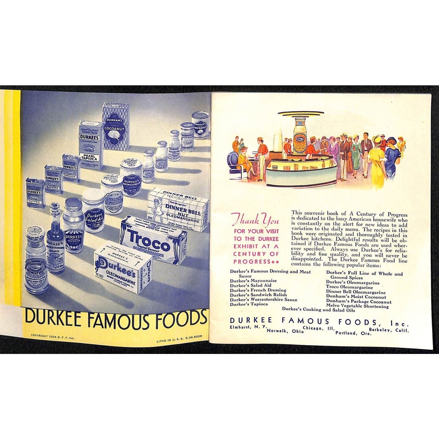 Durkee Famous Food Recipes Color Booklet 1934 Chicago World's Fair VGC