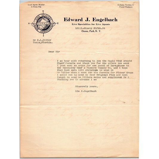 Edward J. Engelbach c1920's Letterhead "Live Specialties for Live Agents"