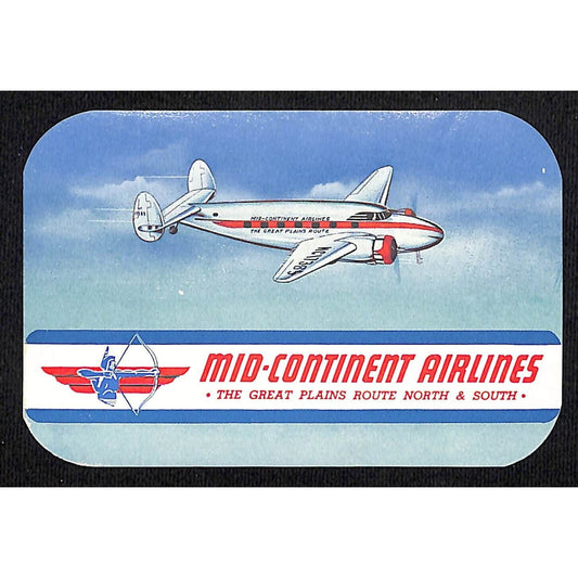 Mid-Continent Airlines (1928-52) Great Plains Route Luggage Label Scarce