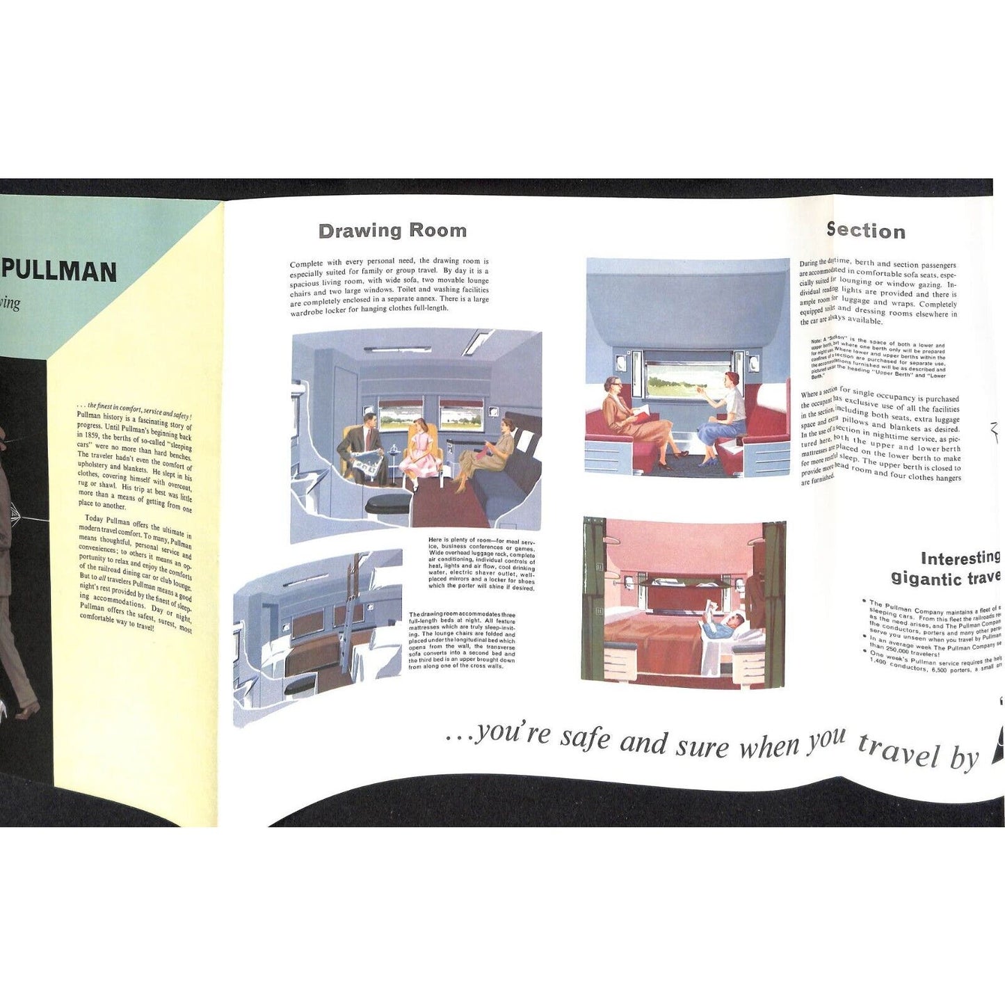 "Modern Travel By Pullman" Large Single Sheet Brochure w/ 12 Car Poster 1957 VGC